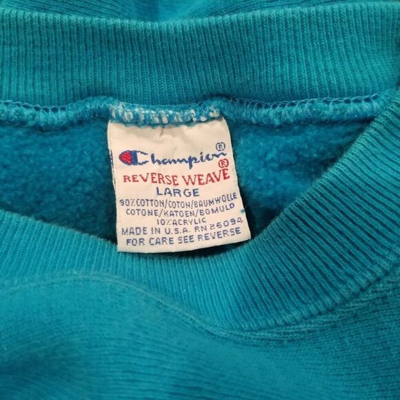 Vintage 80s Champion Reverse Weave Sweatshirt Crewneck Mens L Teal Blue USA - Picture 5 of 7